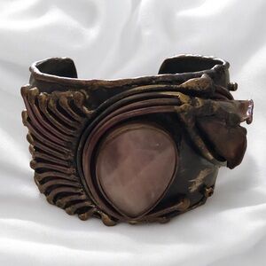 Vintage Copper Brutalist Floral Cuff Bracelet